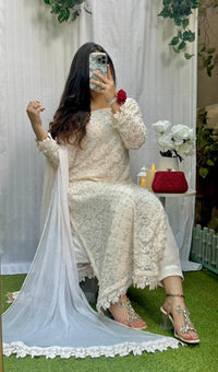 Ivory Grace Heavy Pearl-Detailed Net Lace 3-Piece Suit