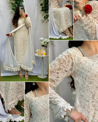 Ivory Grace Heavy Pearl-Detailed Net Lace 3-Piece Suit