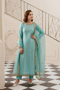 Dariya Premium Sky Blue Silk 3-Piece Ensemble