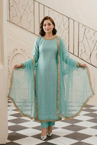 Dariya Premium Sky Blue Silk 3-Piece Ensemble