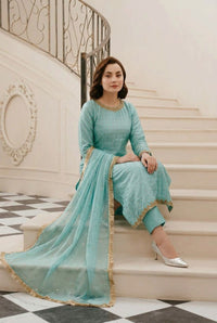 Dariya Premium Sky Blue Silk 3-Piece Ensemble