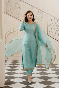 Dariya Premium Sky Blue Silk 3-Piece Ensemble