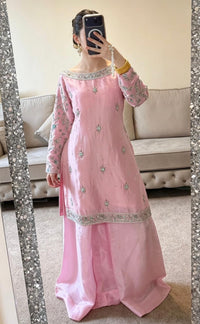 Blush & Breeze Short Silk Kameez with Flowy Plazo