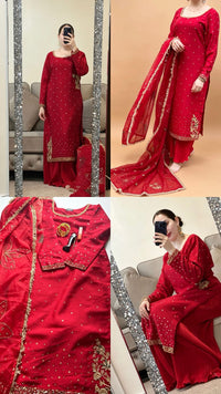 Crimson Glow Heavily Embellished Sheesha Silk Party Outfit