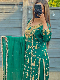 Unrivaled Luxury in Royal Jade Green Sheesha Silk