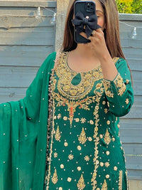 Unrivaled Luxury in Royal Jade Green Sheesha Silk