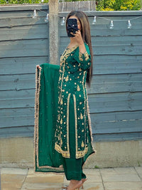 Unrivaled Luxury in Royal Jade Green Sheesha Silk