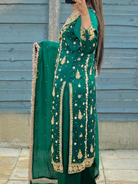 Unrivaled Luxury in Royal Jade Green Sheesha Silk