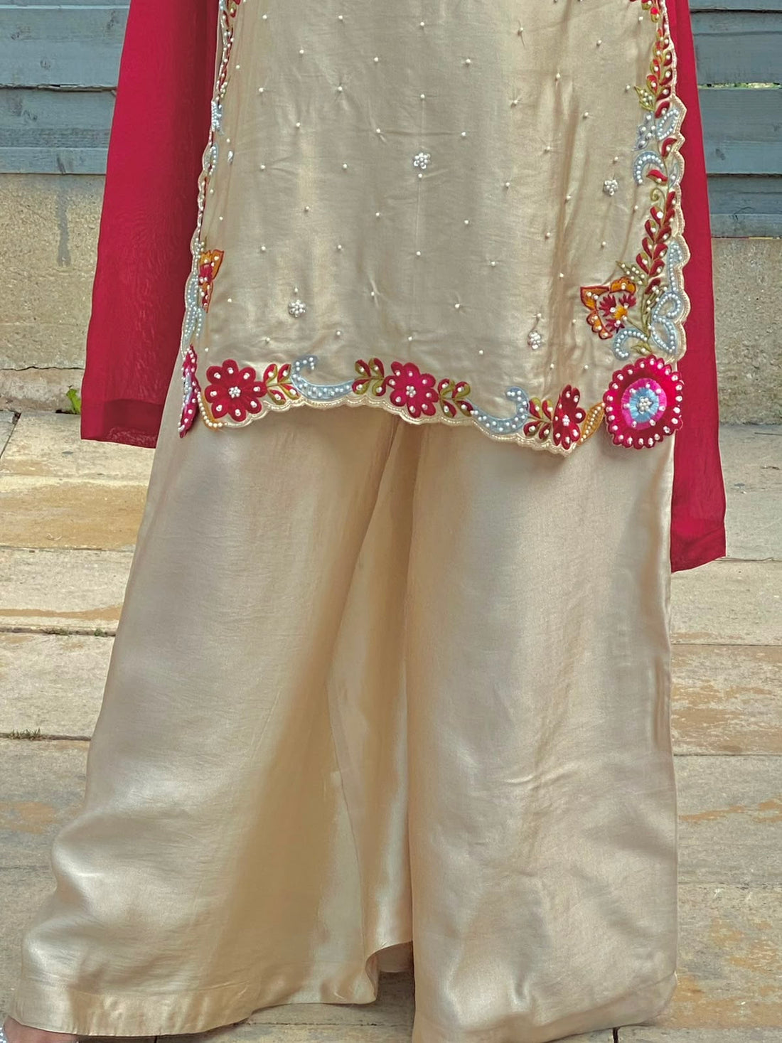 Nazaakat Custom Silk Sharara Set with Floral Border