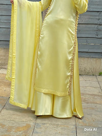 Lemon Sunshine Gold Embroidered Silk Kurti & Flowy Plazo Set