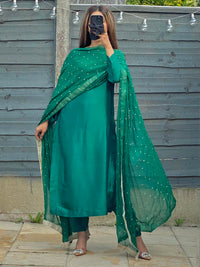 Jade Charm Pure Sheesha Silk Suit with Embroidered Dupatta