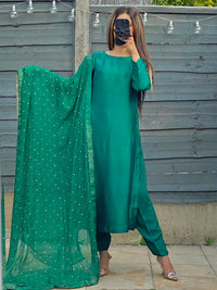Jade Charm Pure Sheesha Silk Suit with Embroidered Dupatta