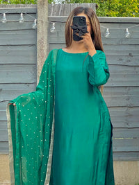 Jade Charm Pure Sheesha Silk Suit with Embroidered Dupatta