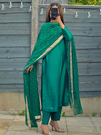 Jade Charm Pure Sheesha Silk Suit with Embroidered Dupatta
