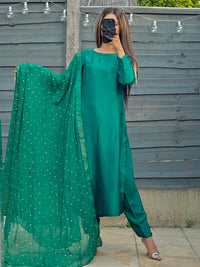 Jade Charm Pure Sheesha Silk Suit with Embroidered Dupatta
