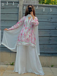 Gul-e-Bahar Printed Lawn/Silk Short Kurti & Plazo Ensemble
