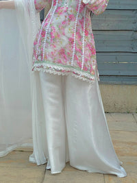 Gul-e-Bahar Printed Lawn/Silk Short Kurti & Plazo Ensemble
