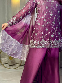 Plum Royale Silver Embroidered Silk Sharara Set