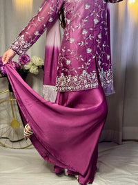 Plum Royale Silver Embroidered Silk Sharara Set