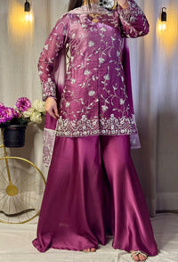Plum Royale Silver Embroidered Silk Sharara Set