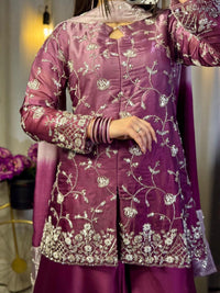 Plum Royale Silver Embroidered Silk Sharara Set