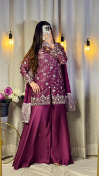Plum Royale Silver Embroidered Silk Sharara Set