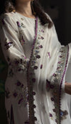 Shisha Silk Embroidered 3-Piece Suit – Ivory & Purple