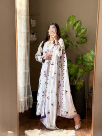 Shisha Silk Embroidered 3-Piece Suit – Ivory & Purple
