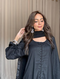 Classic Black Silk 3-Piece Suit with Chiffon Dupatta
