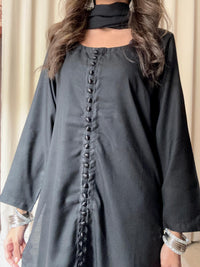 Classic Black Silk 3-Piece Suit with Chiffon Dupatta