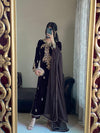 Luxury Brown Velvet Suit with Gold Zari Embroidery & Chiffon Dupatta