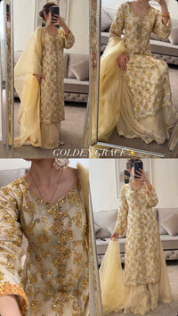Shehnaz Premium Gold Net & Silk Sharara Ensemble