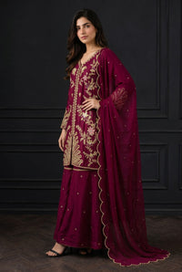 Magenta Monarch Zardozi & Dabka Embroidered Tissue Silk Set