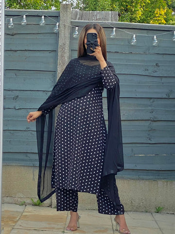 Zara Black Crepe Polka Dot 3-Piece Ensemble