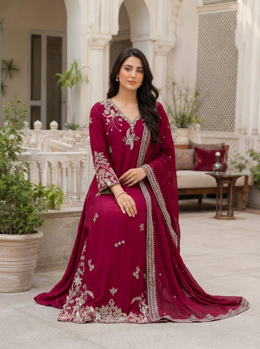 Zara Luxury Kaftan Heavily Embellished Silk Party Wear